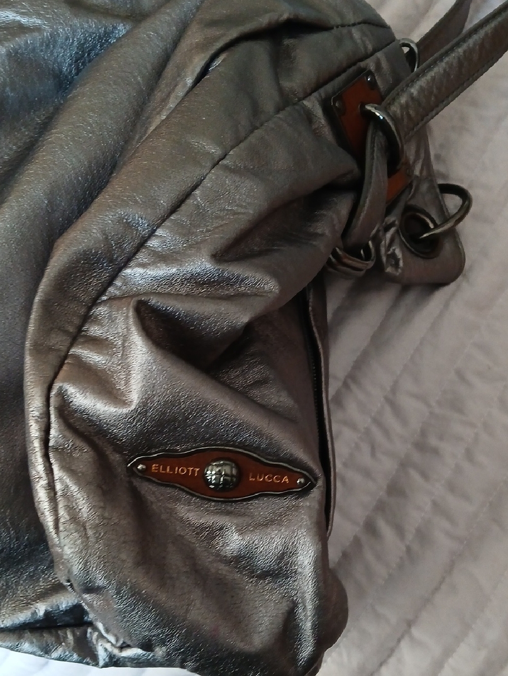 Elliot Luca Leather Metallic Silver Shoulder Bag with Chain Accents - Picture 5 of 15